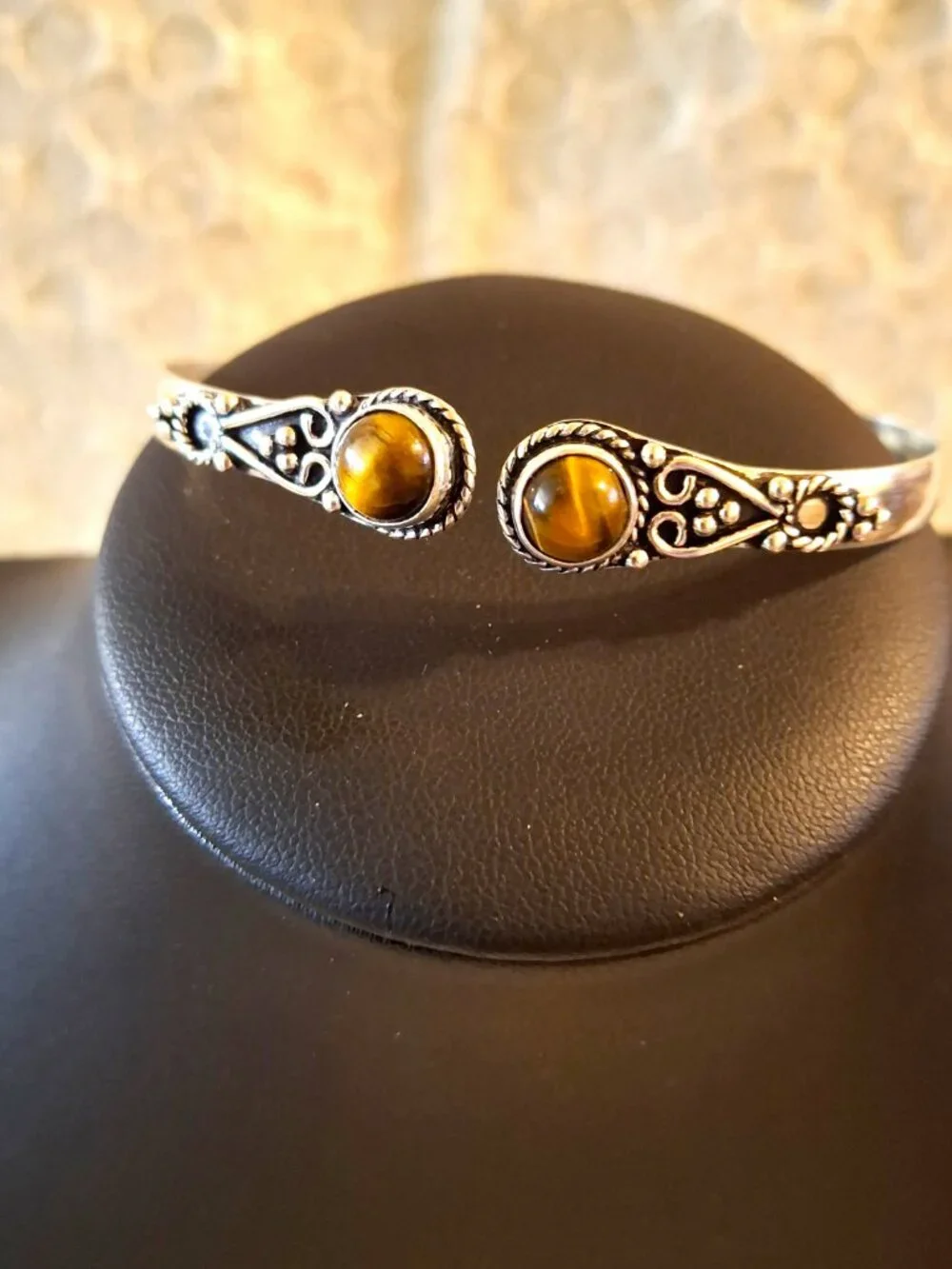 Tigers Eye Gemstone Ethnic Adjustable Bangle Bracelet 454 NWOT